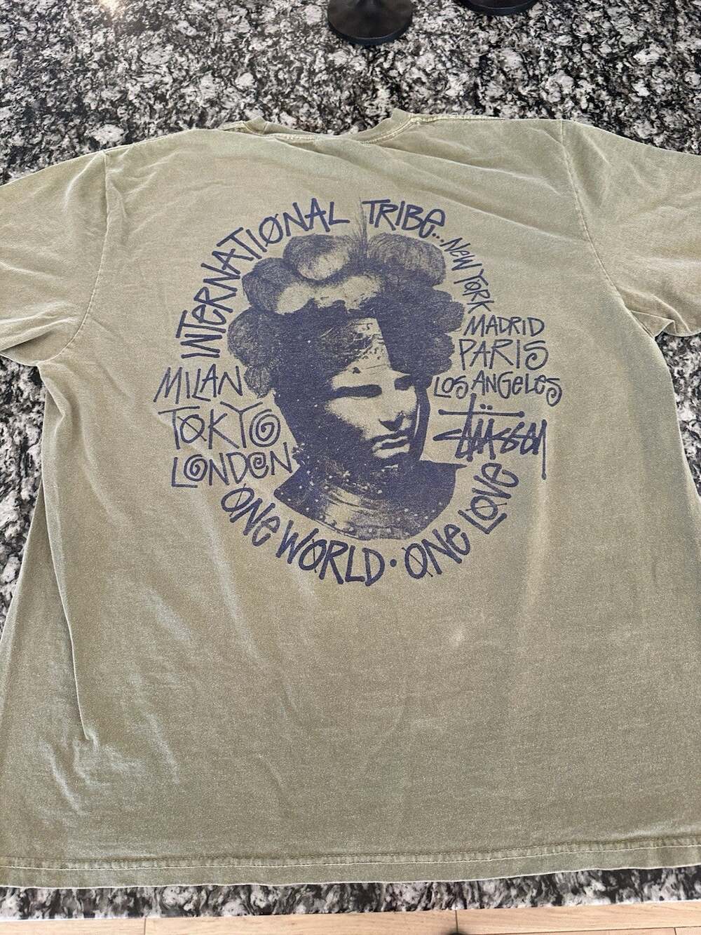 STUSSY CAMELOT PIGMENT DYED TEE NATURAL - Size Large Distressed